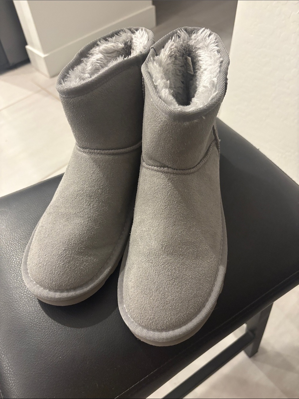 Time and Tru Light Grey Faux-Shearling Winter Boots
